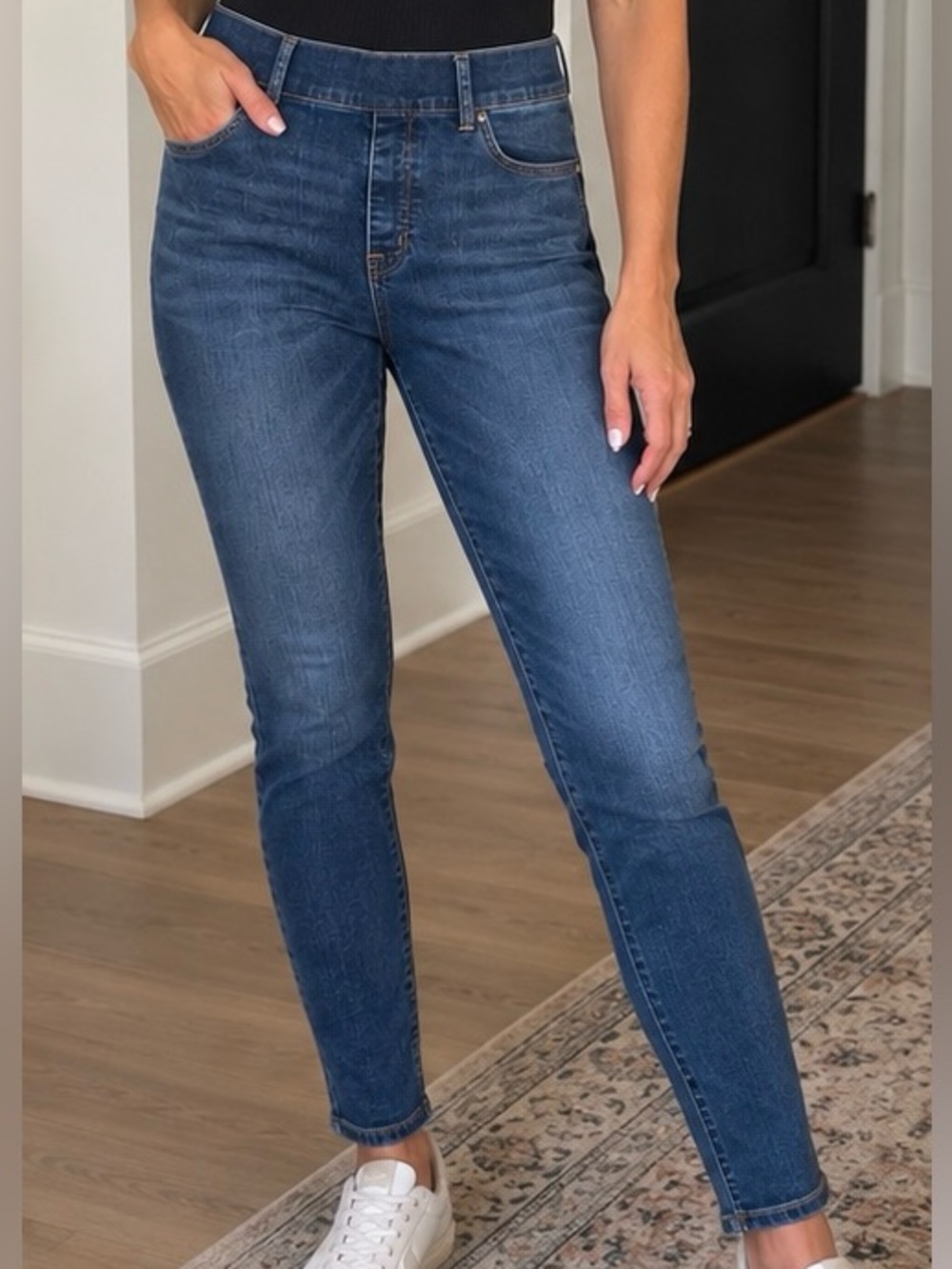 SPANX Mid-Rise Skinny Jeans in Dark Blue Wash